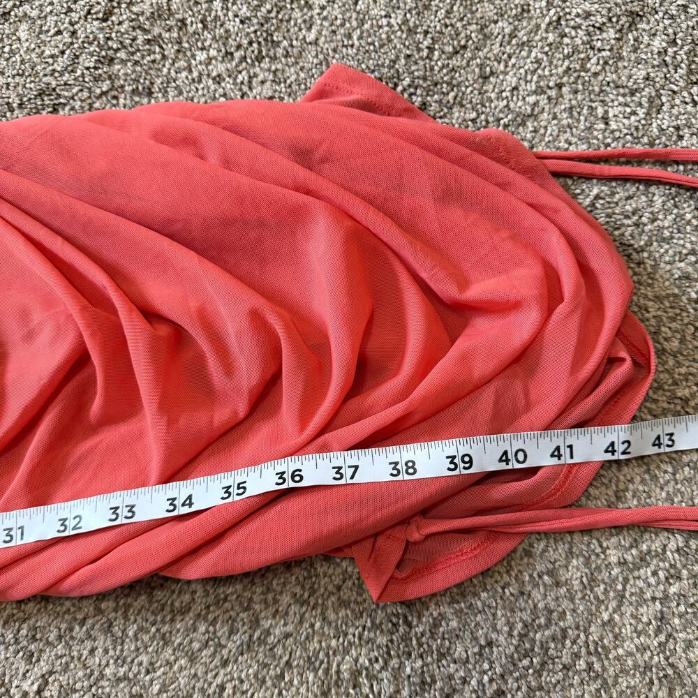 By Anthropologie Ruched V-Neck Midi Dress Coral XL - Picture 5 of 6